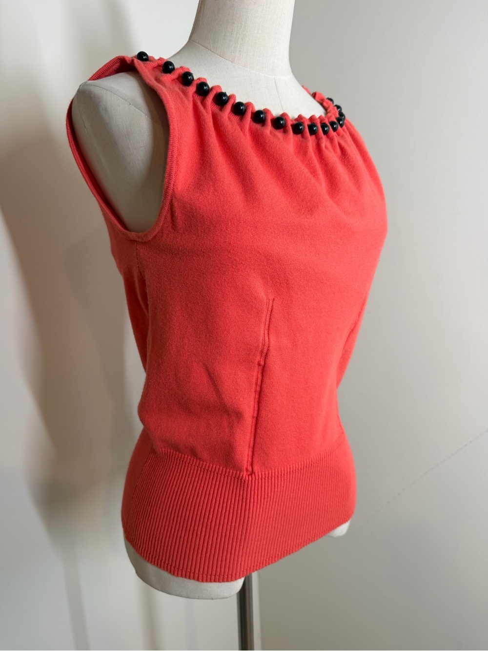 Milly Women’s Orange Sleeveless -SZ M- Stretchy Knit Tank Top w/Beaded Detailing